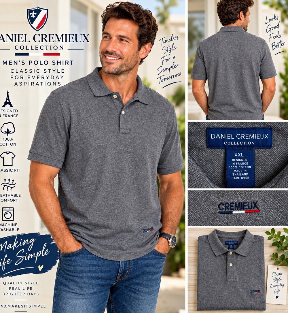 Daniel Cremieux Collection Men’s XXL Gray Polo Shirt 100% Cotton Classic Fit
